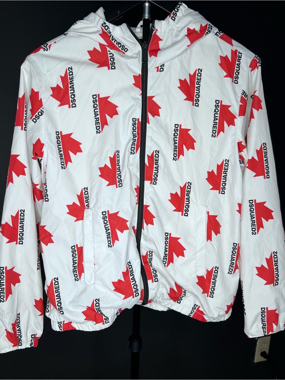 DSQUARED2 Kids White Windbreaker with Red Maple Print